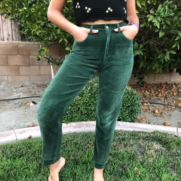 green high waisted corduroy pants